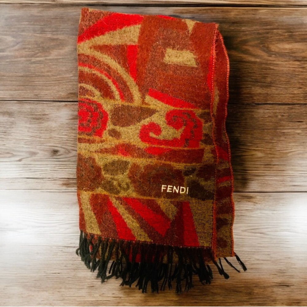 Vintage large Fendi Red and Brown floral Patterned Scarf